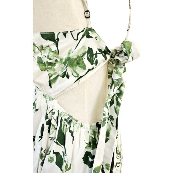 Abercrombie Green White Poplin Feminine Backless Maxi Dress Ruffles Coquette L - Picture 7 of 16